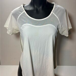 lululemon athletica Cream Short Sleeve Sheer Yoke Top